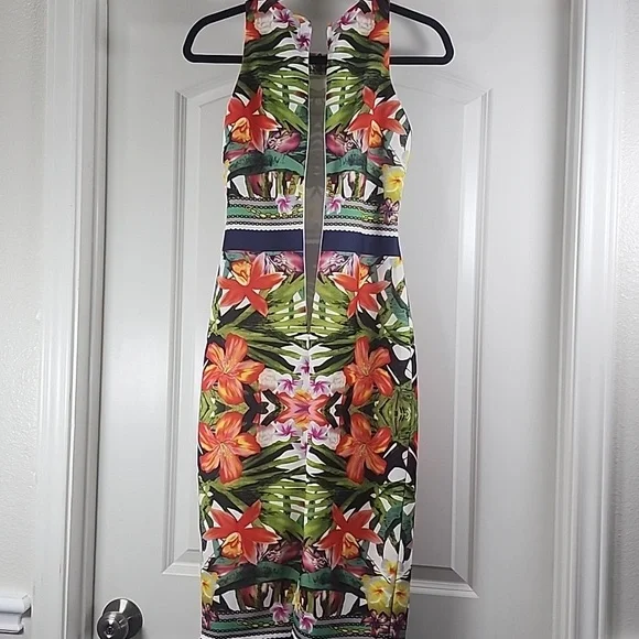 New York & Company Women Red And Green Floral Sleeveless Midi Dress Size XS - Picture 7 of 11